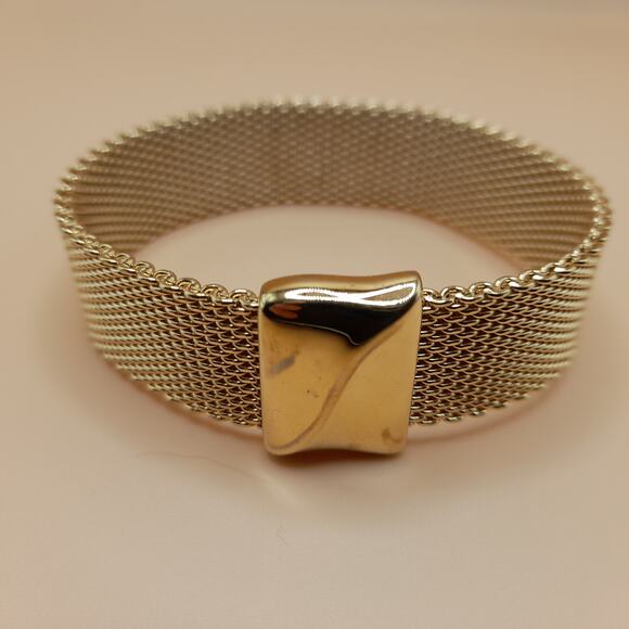 Vintage Wide Mesh Bangle Bracelet, No Clasp, 80s Vintage Jewelry - Picture 2 of 8